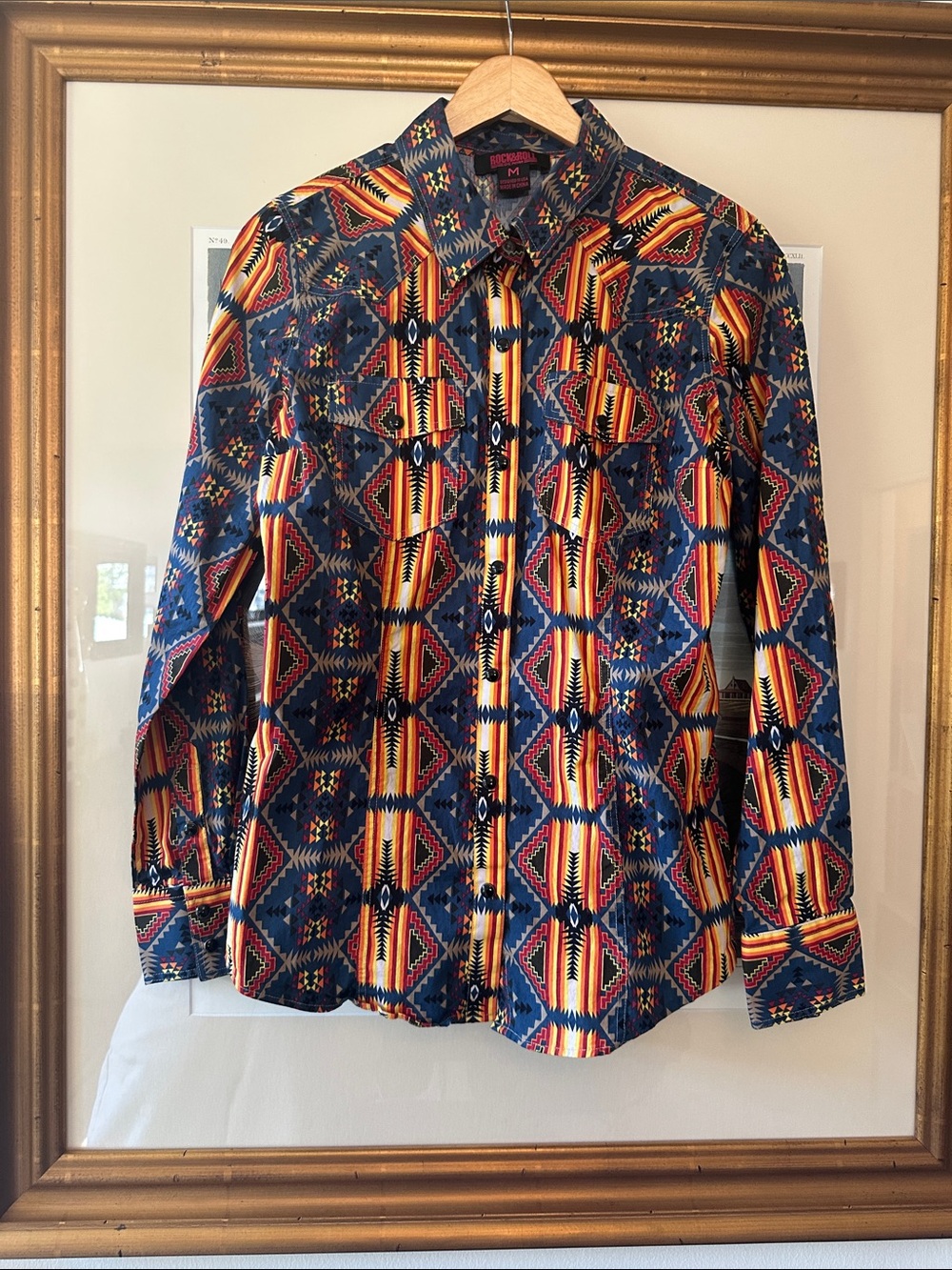 Aztec-Pattern Button-Down Shirt - Navy & Multicolor by Rock&Roll Denim
